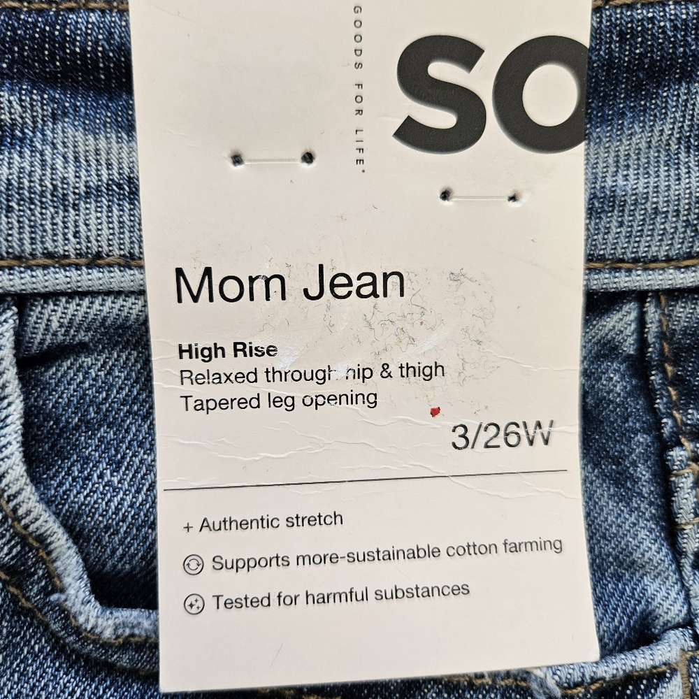 Womens Sz 3 SO Denim High Rise Mom Jeans Stretch Med Wash Distressed NWT - Picture 3 of 8